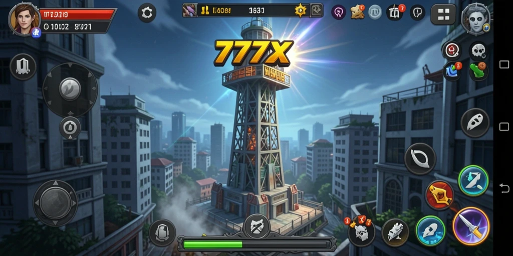 Screenshot utama menampilkan gameplay menara pertahanan yang seru.