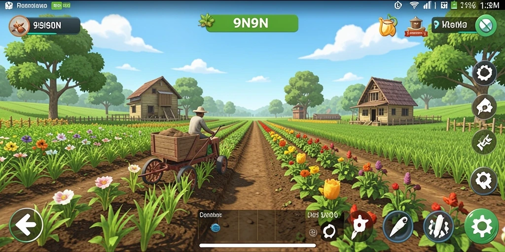 Screenshot gameplay <strong>9N9N</strong> menunjukkan aktivitas bertani yang menyenangkan.
