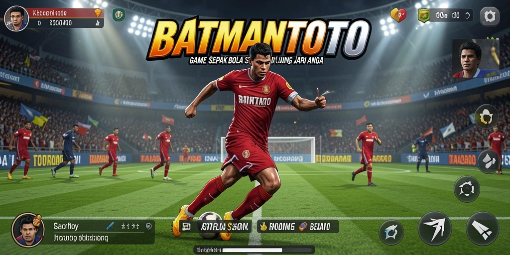 Tangkapan layar dari gameplay <strong>BATMANTOTO</strong> yang menunjukkan aksi sepak bola yang mendebarkan.