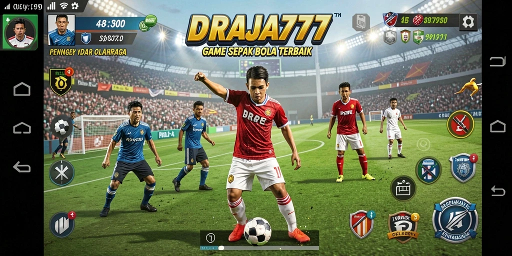Tampilan gameplay DRAJA777 yang menegangkan dan penuh aksi sepak bola.