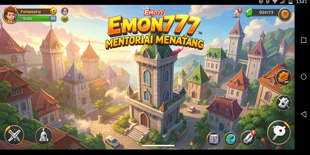 Gameplay seru Tower Defense dalam EMON777 dengan menara dan musuh yang beragam.
