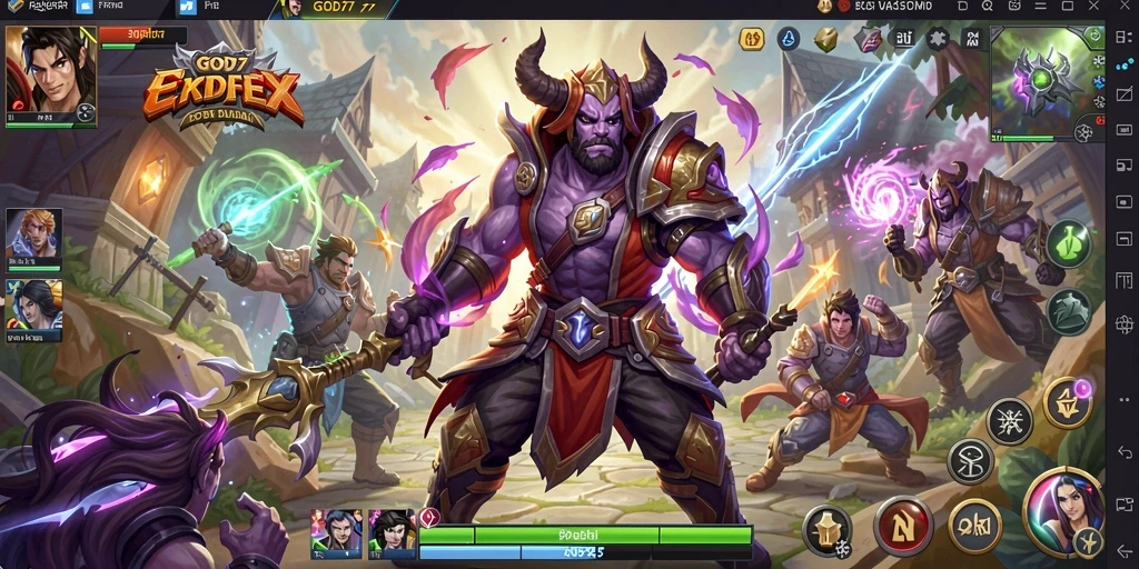 Screenshot dari gameplay GOD77 yang menampilkan pertarungan strategis.