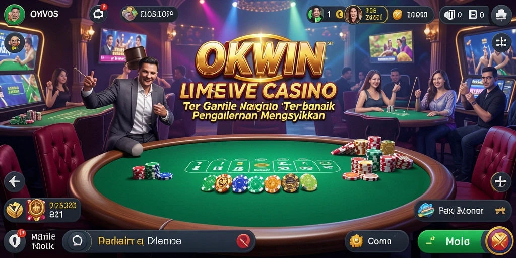 Tampilan gameplay langsung di OKWIN menunjukkan dealer dan suasana kasino yang nyata.