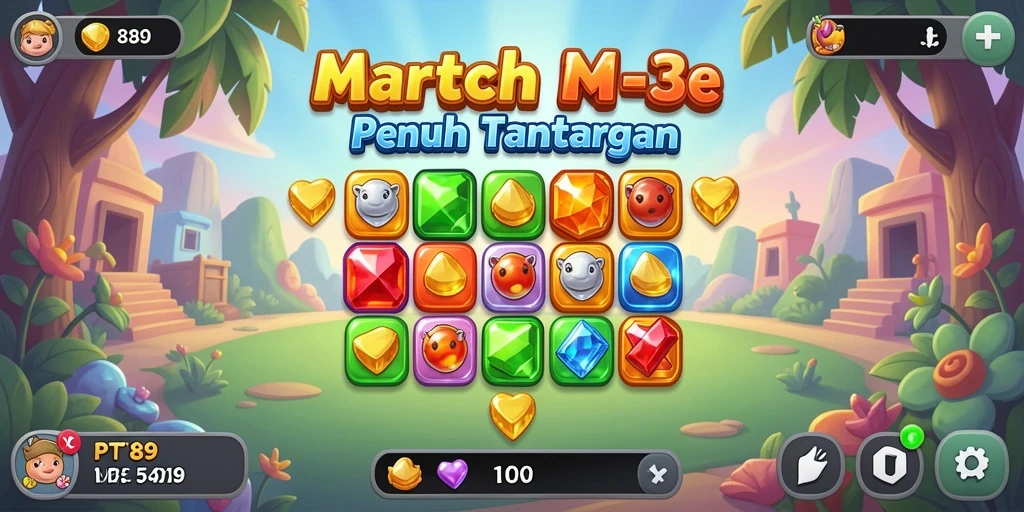 Tangkapan layar gameplay PT89 dengan kombinasi Match-3 yang seru.