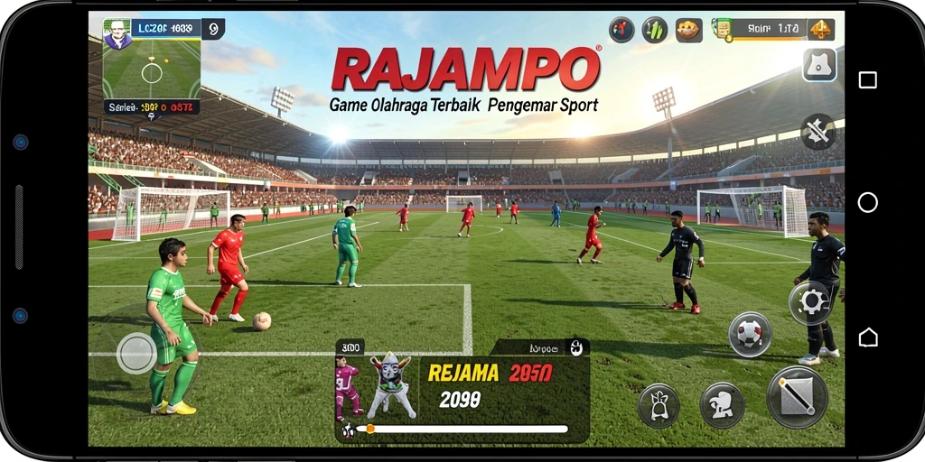 Tampilan gameplay mendebarkan di RAJAMPO dengan banyak aksi olahraga.