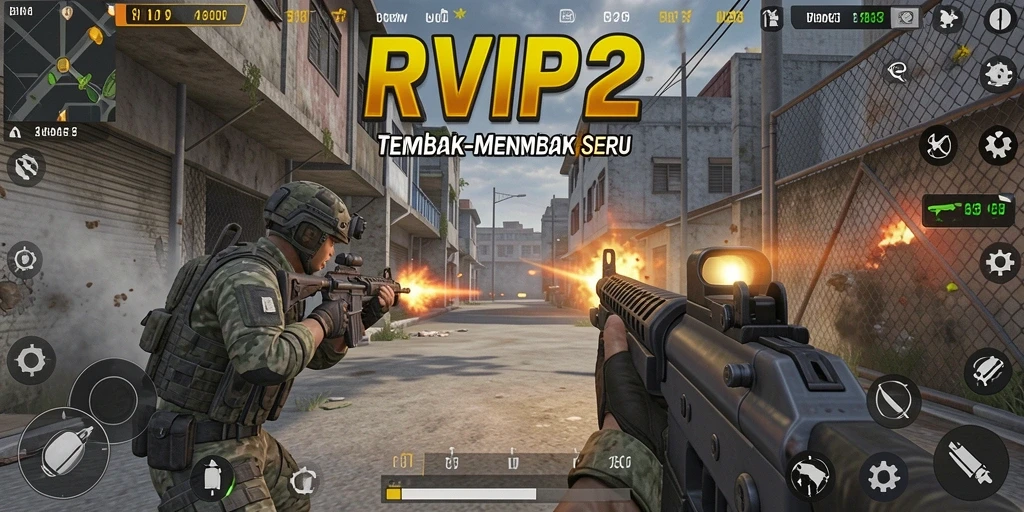 Tangkapan layar RVIP2 menunjukkan gameplay tembak-menembak yang mendebarkan.